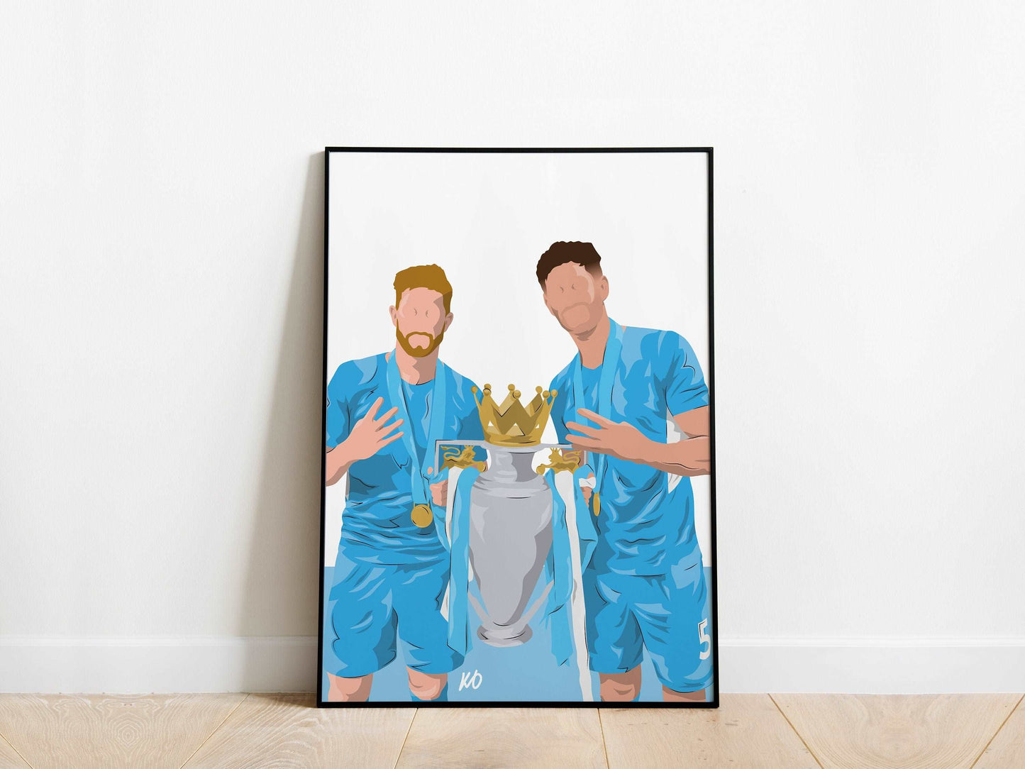 Kevin De Bruyne, John Stones Premier League Trophy Man City Poster - KDDesigns6