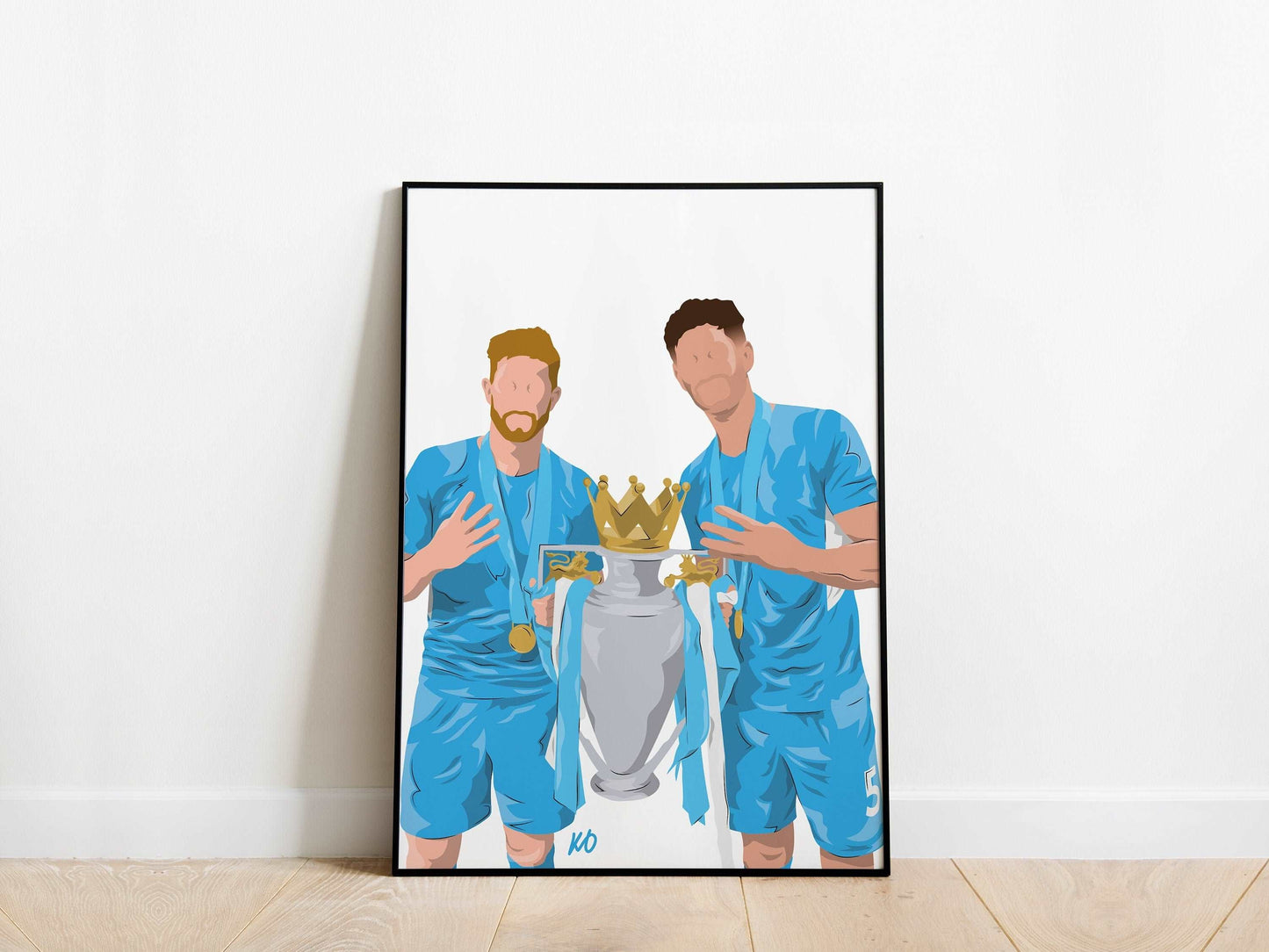 Kevin De Bruyne, John Stones Premier League Trophy Man City Poster - KDDesigns6