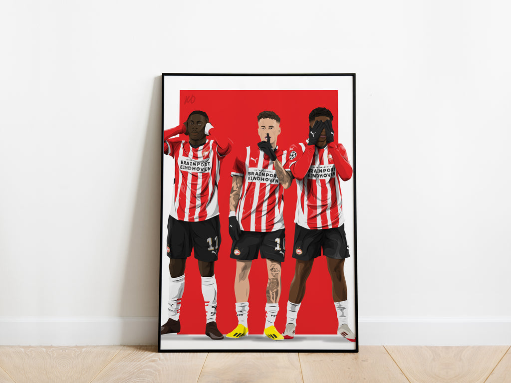 Johan Bakayoko, Noa Lang, Ryan Flamingo PSV Eindhoven Poster - KDDesigns6