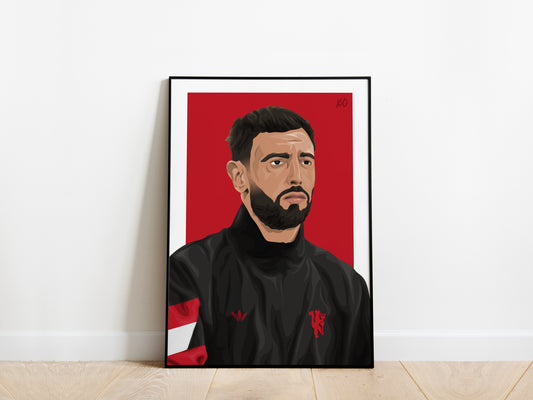 Bruno Fernandes Portrait Manchester United Poster