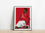 Kobbie Mainoo Knee Slide Celebration Portrait Manchester United Poster
