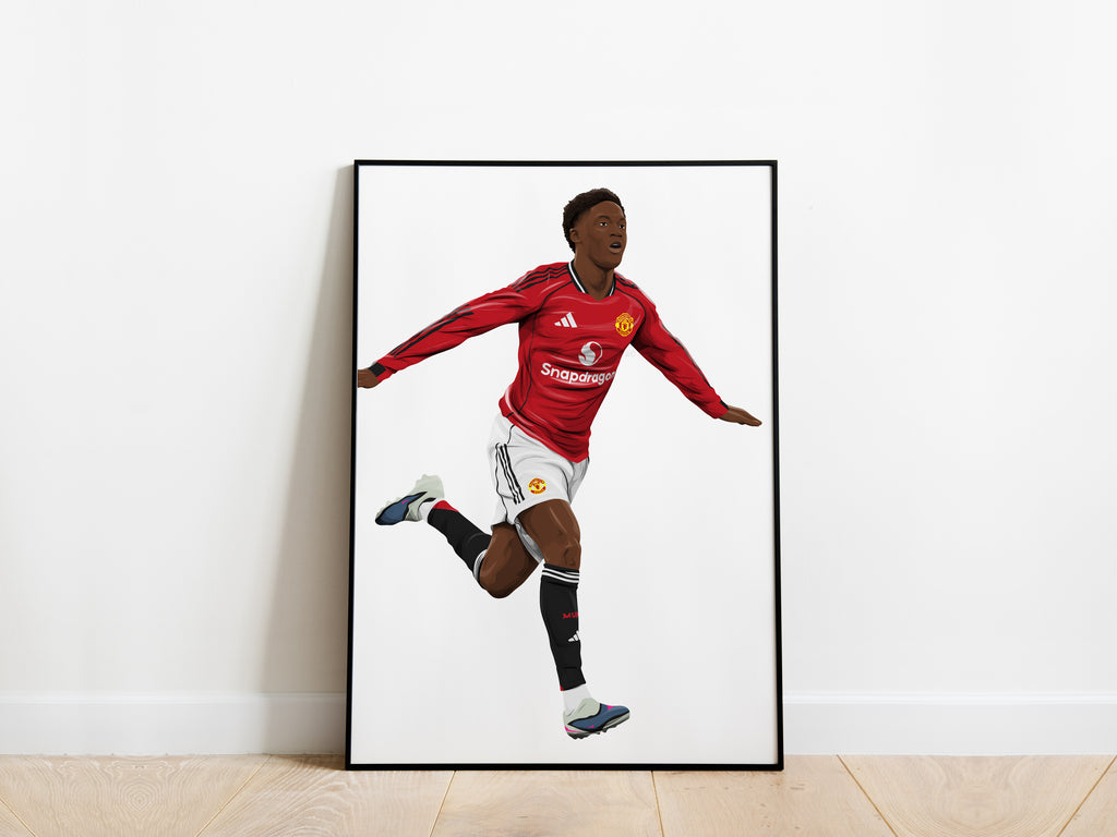Kobbie Mainoo Celebration Portrait Manchester United Poster