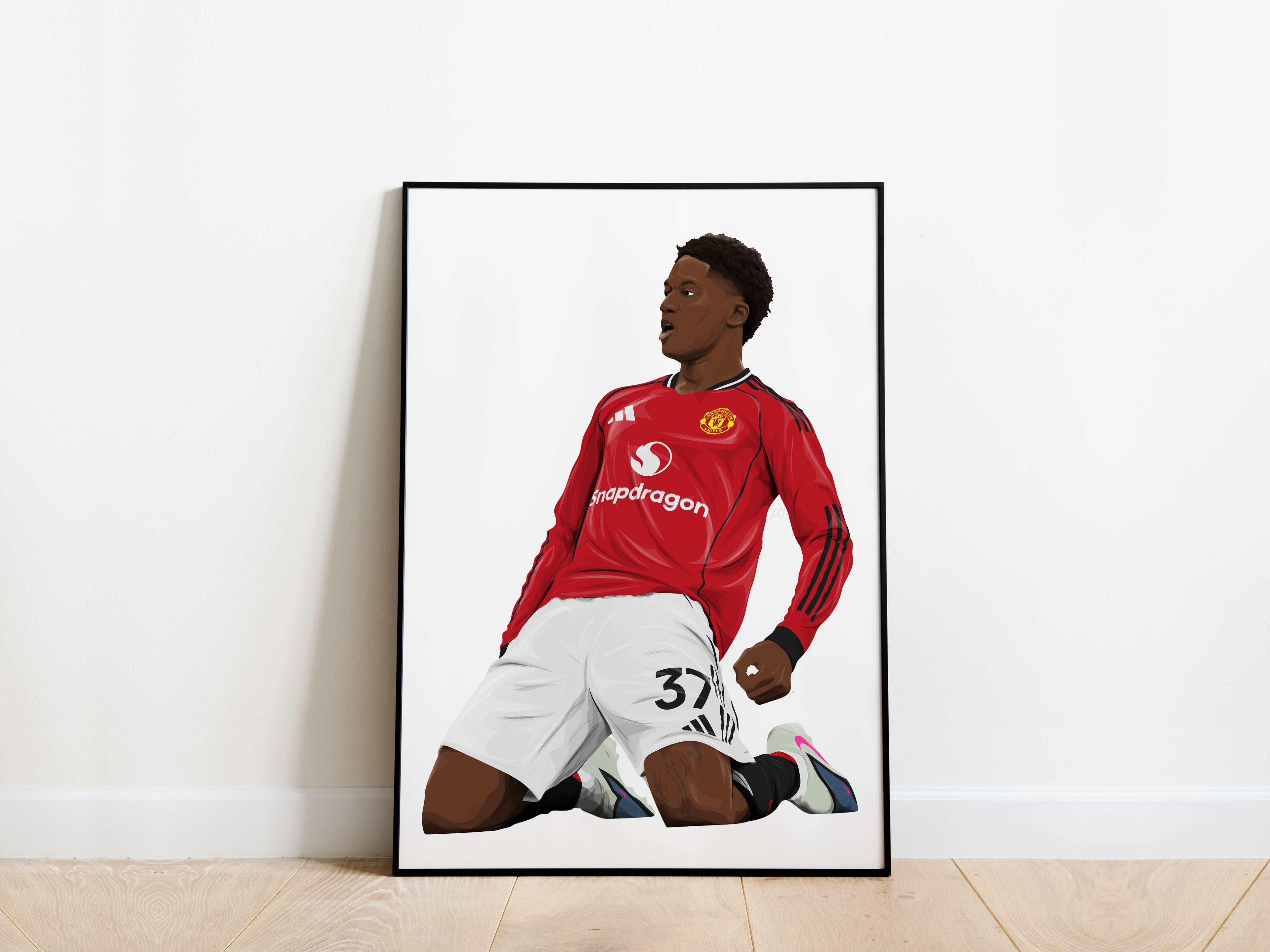 Kobbie Mainoo Knee Slide Celebration Portrait Manchester United Poster