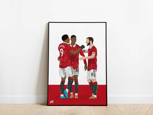 Marcus Rashford, Anthony Martial, Bruno Fernandes Manchester United Poster - KDDesigns6