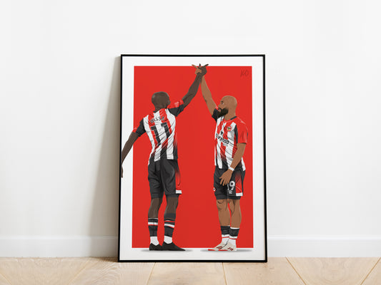 Yoane Wissa, Bryan Mbeumo Celebration Brentford Poster