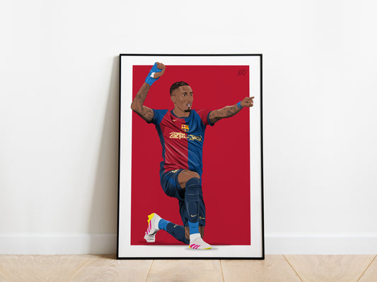 Raphinha El Clasico Celebration Barcelona Poster