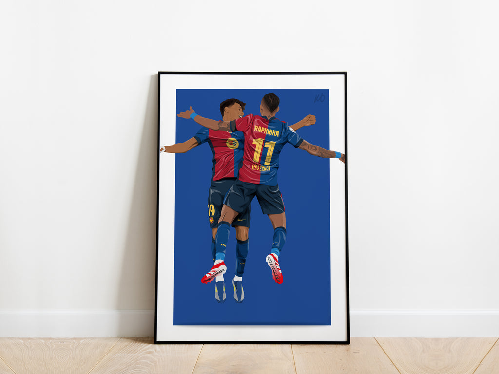Lamine Yamal, Raphinha Celebration Barcelona Poster - KDDesigns6