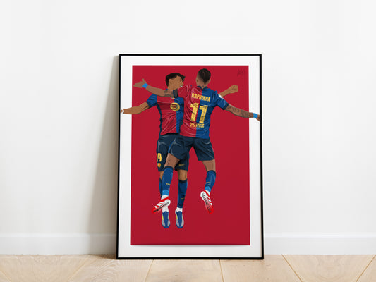 Lamine Yamal, Raphinha Celebration Barcelona Poster
