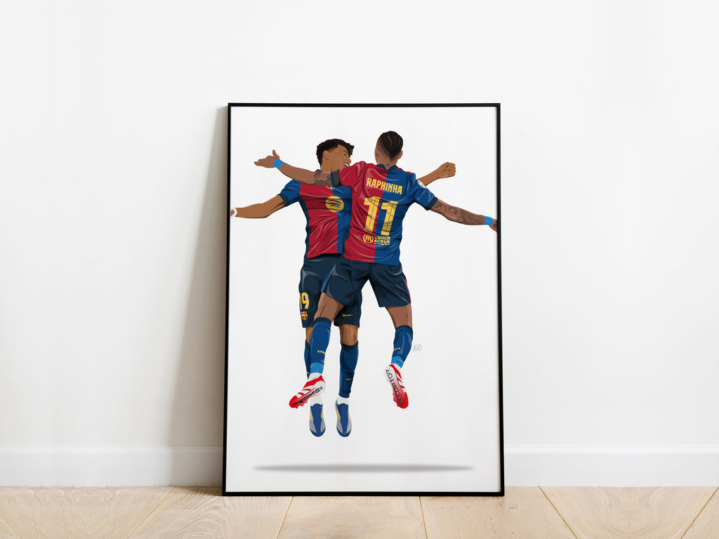 Lamine Yamal, Raphinha Celebration Barcelona Poster - KDDesigns6